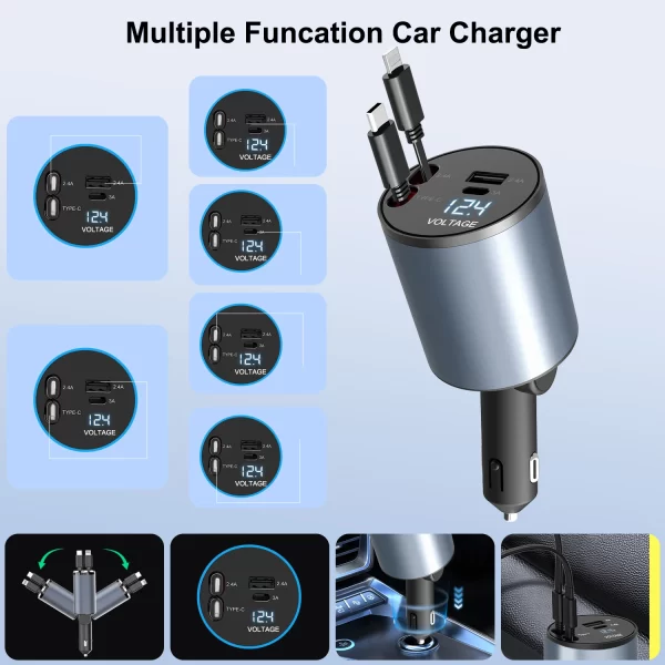 Carregador de Carro 4 em 1 100W com Cabo Retrátil - Image 21